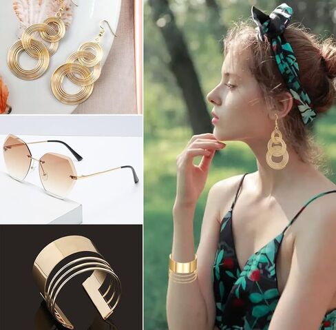 Jewdreamer 7 قطع ديسكو إكسسوارات مجموعة مجوهرات للنساء بدون إطار قطع الماس النظارات الشمسية الكفة الذهبية الإسورة الطبقات المختنق قلادة ديسكو الأقراط in Kuwait