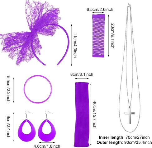 Blulu 6 Pcs 80s Accessories for Women Fancy Costume Dress Neon Lace Headband Earrings Fishnet Gloves Necklace Bracelet Leg Warmers Retro Party in Saudi Arabia