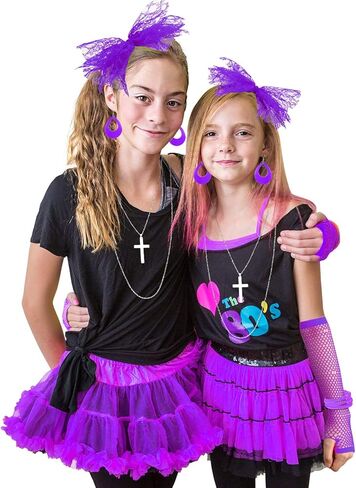 Blulu 6 Pcs 80s Accessories for Women Fancy Costume Dress Neon Lace Headband Earrings Fishnet Gloves Necklace Bracelet Leg Warmers Retro Party in Saudi Arabia