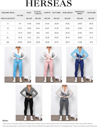 Herseas Womens 2 Piece Workout Sets Color Block Fitness Gray Gym Set Long Sleeve with Thumb Holes Jacket Tights Leggings Medium in Saudi Arabia