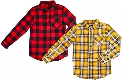 Member's Mark Boy's 2 Pack Long Sleeve Button Down Flannel Shirt 8 Multi in Saudi Arabia