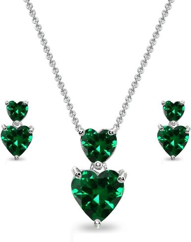 B. BRILLIANT Sterling Silver Genuine, Created or Simulated Gemstone Double Heart Friendship Necklace & Stud Earrings Set in Kuwait