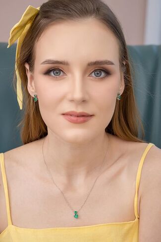 B. BRILLIANT Sterling Silver Genuine, Created or Simulated Gemstone Double Heart Friendship Necklace & Stud Earrings Set in Kuwait