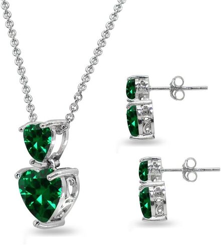 B. BRILLIANT Sterling Silver Genuine, Created or Simulated Gemstone Double Heart Friendship Necklace & Stud Earrings Set in Kuwait