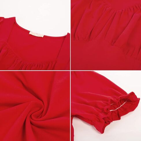 Belle Poque Women Vintage Ruched Tops Square Neck Puff Short Sleeve Cotton Shirt in Saudi Arabia