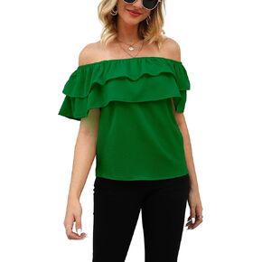 Hibluco Women's Casual Summer Off Shoulder Tops Ruffle Stylish Blouse