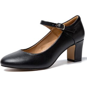 MAIERNISI JESSI Unisex Men's Women's Mary Jane Shoes Block Heel Round Toe Buckle Mid High Dress Pumps