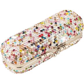 Shiny Rhinestone Crystal Portable Lipstick Case with Mirror Portable Bling Diamonds Makeup Cosmetic Storage Holder for Travel Ladies Fashion