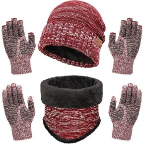 MAYLISACC 3 Pcs Knit Beanie Hat Scarf and Glove Set for Men and Women, Winter Caps Neck Warmer with Touchscreen Gloves