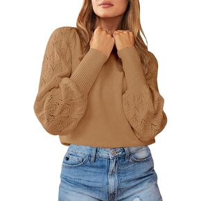 كنزة نسائية بأكمام طويلة من MURMUREY بلوفر منسوج برقبة دائرية سترة غير رسمية لشتاء 2023 من الكروشيه وبلوزة وقميص in Kuwait