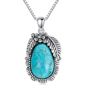 DOLIOX Turquoise Pendant Necklace, 925 Sterling Silver Boho Genuine Gemstones Western Turquoise Jewelry for Women in Kuwait