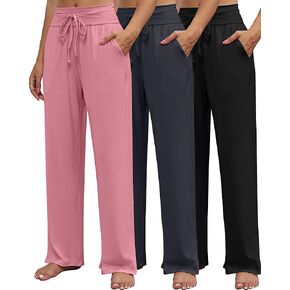 Neer 3 قطعة سراويل اليوغا النسائية واسعة الساق عالية الخصر الرباط اليوغا Sweatpants صالة ركض عادية بانت مع جيوب in Kuwait