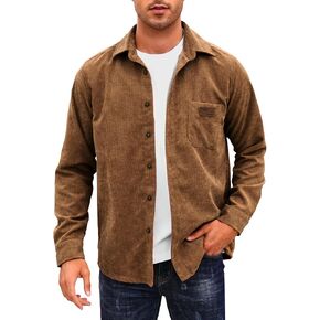 Comdecevis Men's Corduroy Shirt Long Sleeve Ribbed Tops Button Down Work Shirt Jacket with Chest Pocket in Kuwait