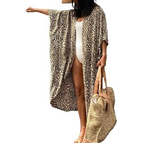 بدلة استحمام نسائية مفتوحة من الأمام من Youuxooa تغطي سترة كيمونو طويلة مصبوغة برباط مع حزام in Kuwait