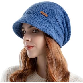 DANMY Womens Winter Beanie Hat,Fleece Lining Warm Knitted Slouchy Beanie Hats Cap with Visor in Kuwait