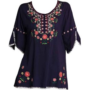 Kafeimali Women's Embroidery Mexican Bohemian Cotton Tops Shirt Tunic Blouses in Kuwait