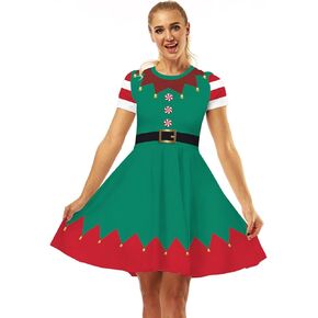 PNKJ Womens 3D Realistic Novelty Printed Dresses Short Sleeve Casual A-line Flared Mini Dress