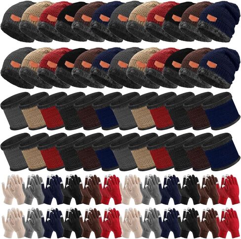 Liitrsh 72 Pcs Winter Beanie Hat Scarf Touchscreen Gloves Set Includes 24 Warm Winter Hat 24 Knit Neck Warmer 24 Touch Screen Mittens with Fleece Lined for Men Women, 6 Colors in Saudi Arabia