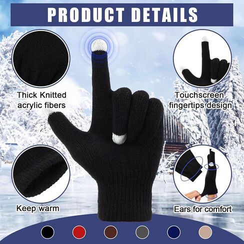Liitrsh 72 Pcs Winter Beanie Hat Scarf Touchscreen Gloves Set Includes 24 Warm Winter Hat 24 Knit Neck Warmer 24 Touch Screen Mittens with Fleece Lined for Men Women, 6 Colors in Saudi Arabia