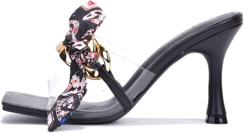 Cape Robbin Concur Sexy Stiletto High Heels for Women, Transparent Square Open Toe Shoes Heels with Bow in Kuwait