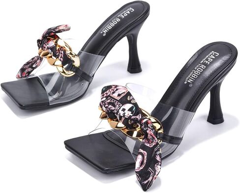 Cape Robbin Concur Sexy Stiletto High Heels for Women, Transparent Square Open Toe Shoes Heels with Bow in Kuwait