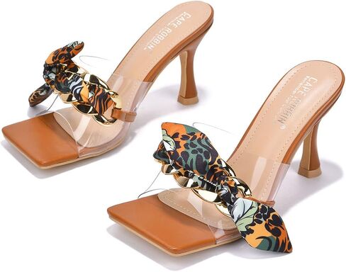 Cape Robbin Concur Sexy Stiletto High Heels for Women, Transparent Square Open Toe Shoes Heels with Bow in Kuwait