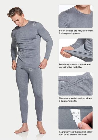 ATHLIO Men's Thermal Underwear Set, Winter Hunting Gear Comfort Fit Long Johns, Base Layer Top & Bottom for Cold Weather in Kuwait
