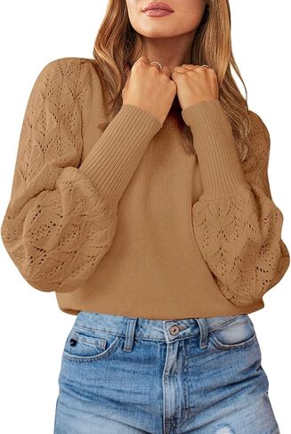 كنزة نسائية بأكمام طويلة من MURMUREY بلوفر منسوج برقبة دائرية سترة غير رسمية لشتاء 2023 من الكروشيه وبلوزة وقميص in Kuwait