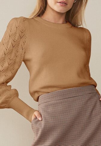 كنزة نسائية بأكمام طويلة من MURMUREY بلوفر منسوج برقبة دائرية سترة غير رسمية لشتاء 2023 من الكروشيه وبلوزة وقميص in Kuwait