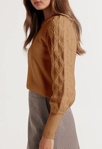 كنزة نسائية بأكمام طويلة من MURMUREY بلوفر منسوج برقبة دائرية سترة غير رسمية لشتاء 2023 من الكروشيه وبلوزة وقميص in Kuwait