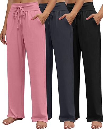 Neer 3 قطعة سراويل اليوغا النسائية واسعة الساق عالية الخصر الرباط اليوغا Sweatpants صالة ركض عادية بانت مع جيوب in Kuwait