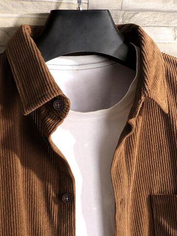 قميص رجالي من Comdecevis بأكمام طويلة وقميص عمل مضلع وأزرار سفلية مع جيب على الصدر in Kuwait