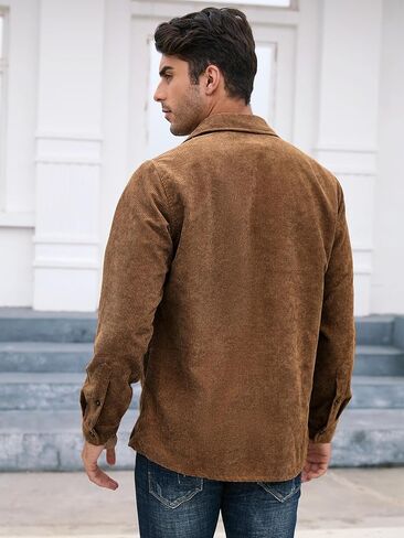 قميص رجالي من Comdecevis بأكمام طويلة وقميص عمل مضلع وأزرار سفلية مع جيب على الصدر in Kuwait