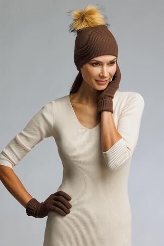 Fishers Finery Women's 100% Cashmere Pom Hat and Glove Set; with Gift Box in Saudi Arabia