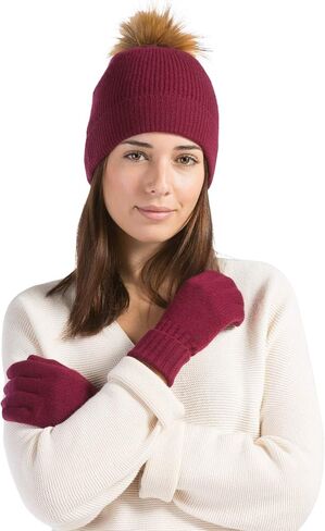 Fishers Finery Women's 100% Cashmere Pom Hat and Glove Set; with Gift Box in Saudi Arabia