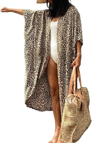 بدلة استحمام نسائية مفتوحة من الأمام من Youuxooa تغطي سترة كيمونو طويلة مصبوغة برباط مع حزام in Kuwait