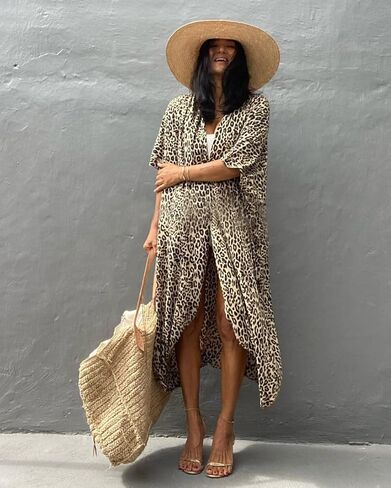 بدلة استحمام نسائية مفتوحة من الأمام من Youuxooa تغطي سترة كيمونو طويلة مصبوغة برباط مع حزام in Kuwait