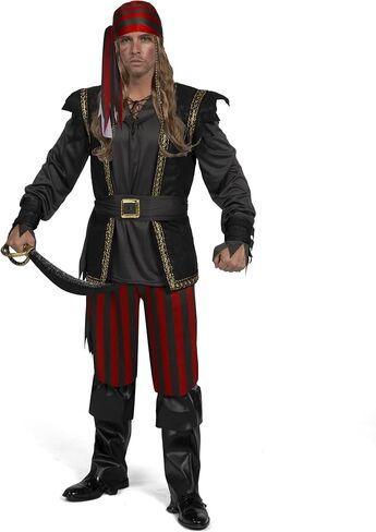 Spooktacular Creations Men Ruthless Rogue Pirate with Bandana Vest Pants Shirt Boot Cover Wristbands Set for Halloween in Saudi Arabia