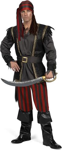 Spooktacular Creations Men Ruthless Rogue Pirate with Bandana Vest Pants Shirt Boot Cover Wristbands Set for Halloween in Saudi Arabia