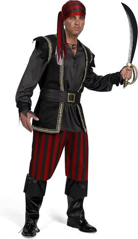 Spooktacular Creations Men Ruthless Rogue Pirate with Bandana Vest Pants Shirt Boot Cover Wristbands Set for Halloween in Saudi Arabia