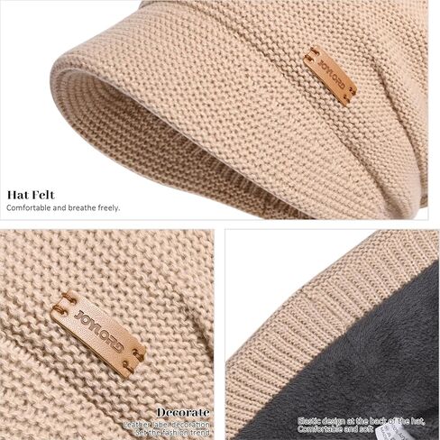 DANMY Womens Winter Beanie Hat,Fleece Lining Warm Knitted Slouchy Beanie Hats Cap with Visor in Kuwait