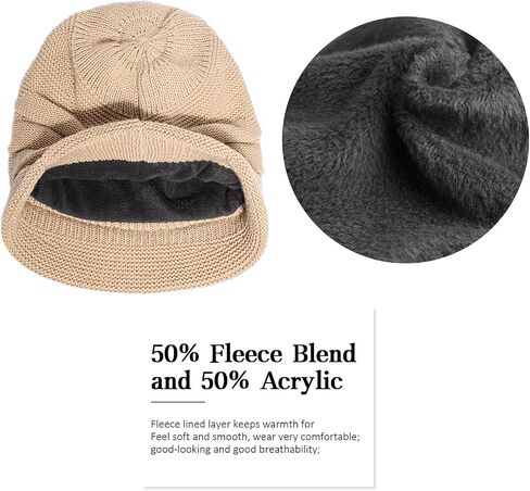 DANMY Womens Winter Beanie Hat,Fleece Lining Warm Knitted Slouchy Beanie Hats Cap with Visor in Kuwait