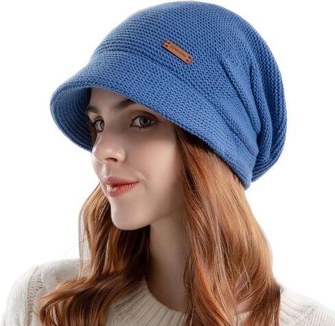 DANMY Womens Winter Beanie Hat,Fleece Lining Warm Knitted Slouchy Beanie Hats Cap with Visor in Kuwait