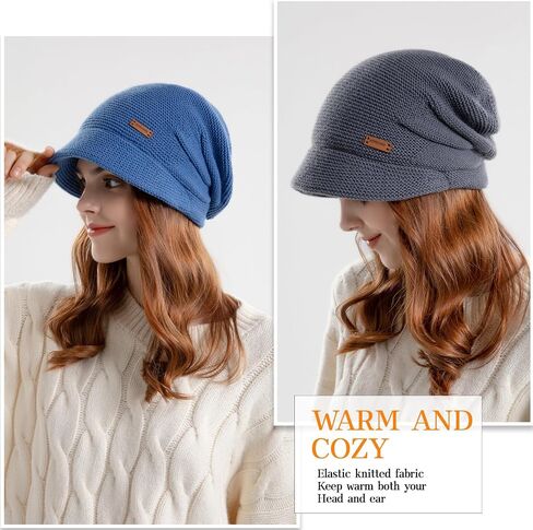 DANMY Womens Winter Beanie Hat,Fleece Lining Warm Knitted Slouchy Beanie Hats Cap with Visor in Kuwait