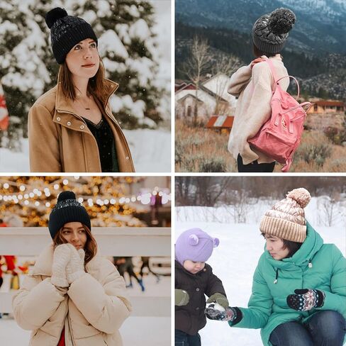 Muryobao Womens Winter Beanie Hat Warm Fleece Lined Shiny Metallic Pom Cuffed Knit Skull Cap in Saudi Arabia