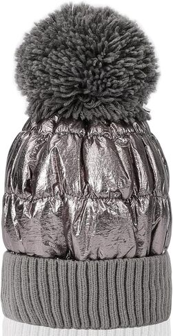 Muryobao Womens Winter Beanie Hat Warm Fleece Lined Shiny Metallic Pom Cuffed Knit Skull Cap in Saudi Arabia
