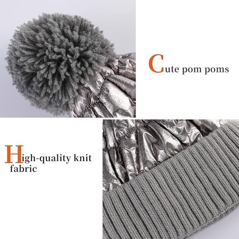 Muryobao Womens Winter Beanie Hat Warm Fleece Lined Shiny Metallic Pom Cuffed Knit Skull Cap in Saudi Arabia