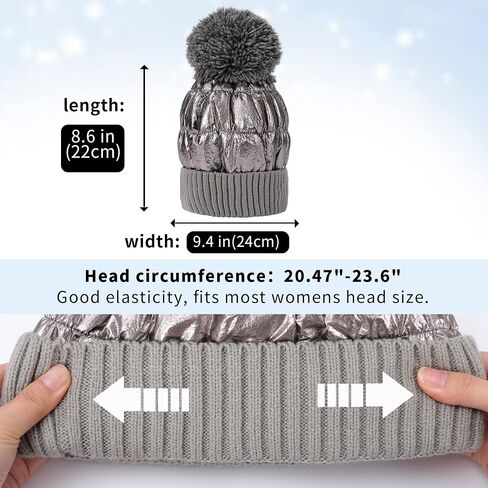 Muryobao Womens Winter Beanie Hat Warm Fleece Lined Shiny Metallic Pom Cuffed Knit Skull Cap in Saudi Arabia