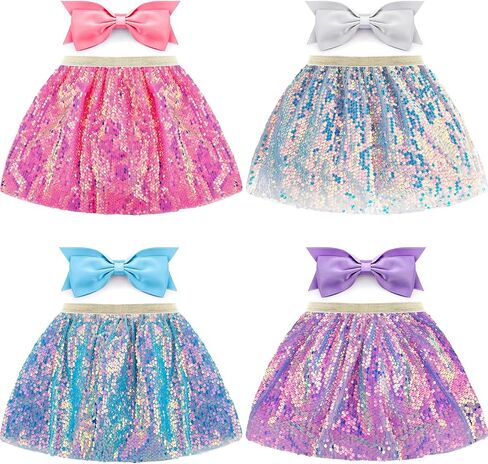 Panitay 8 Pcs Glittering Tutu Skirt Layered Tutu Skirt Sequin Tulle Dance Skirts Princess Ballet Dress with 6 Inch Hair Bows Clips for Girls Christmas Costumes Multicolor in Saudi Arabia