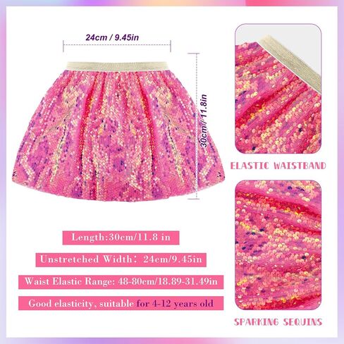 Panitay 8 Pcs Glittering Tutu Skirt Layered Tutu Skirt Sequin Tulle Dance Skirts Princess Ballet Dress with 6 Inch Hair Bows Clips for Girls Christmas Costumes Multicolor in Saudi Arabia